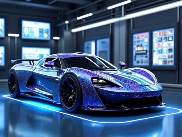 Futuristic car with glowing custom paint job and neon underglow