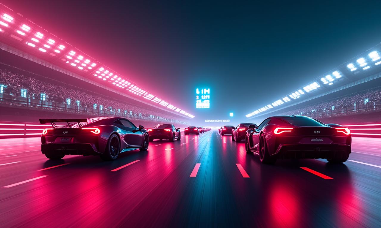 Futuristic racing cars at starting line